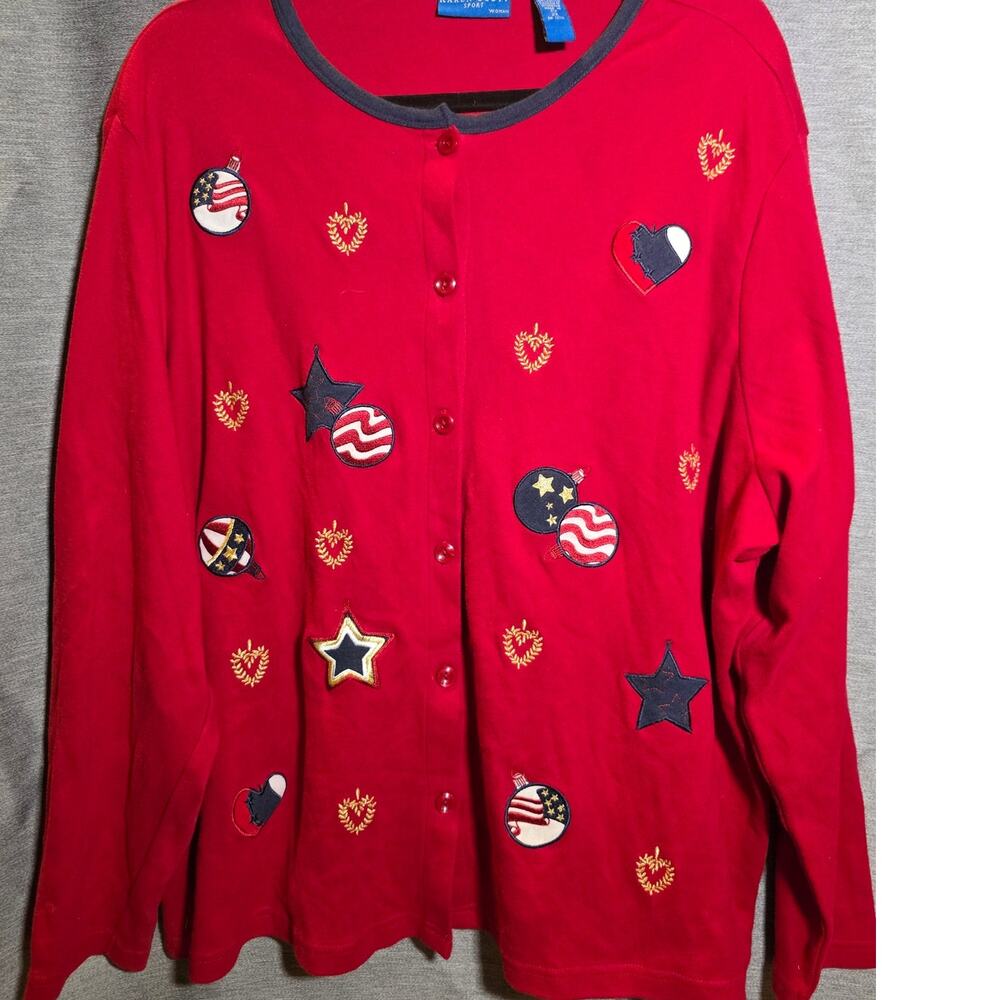Karen Scott Sport Women’s 1X Red Holiday Christmas Embroidered Cardiagn Sweater